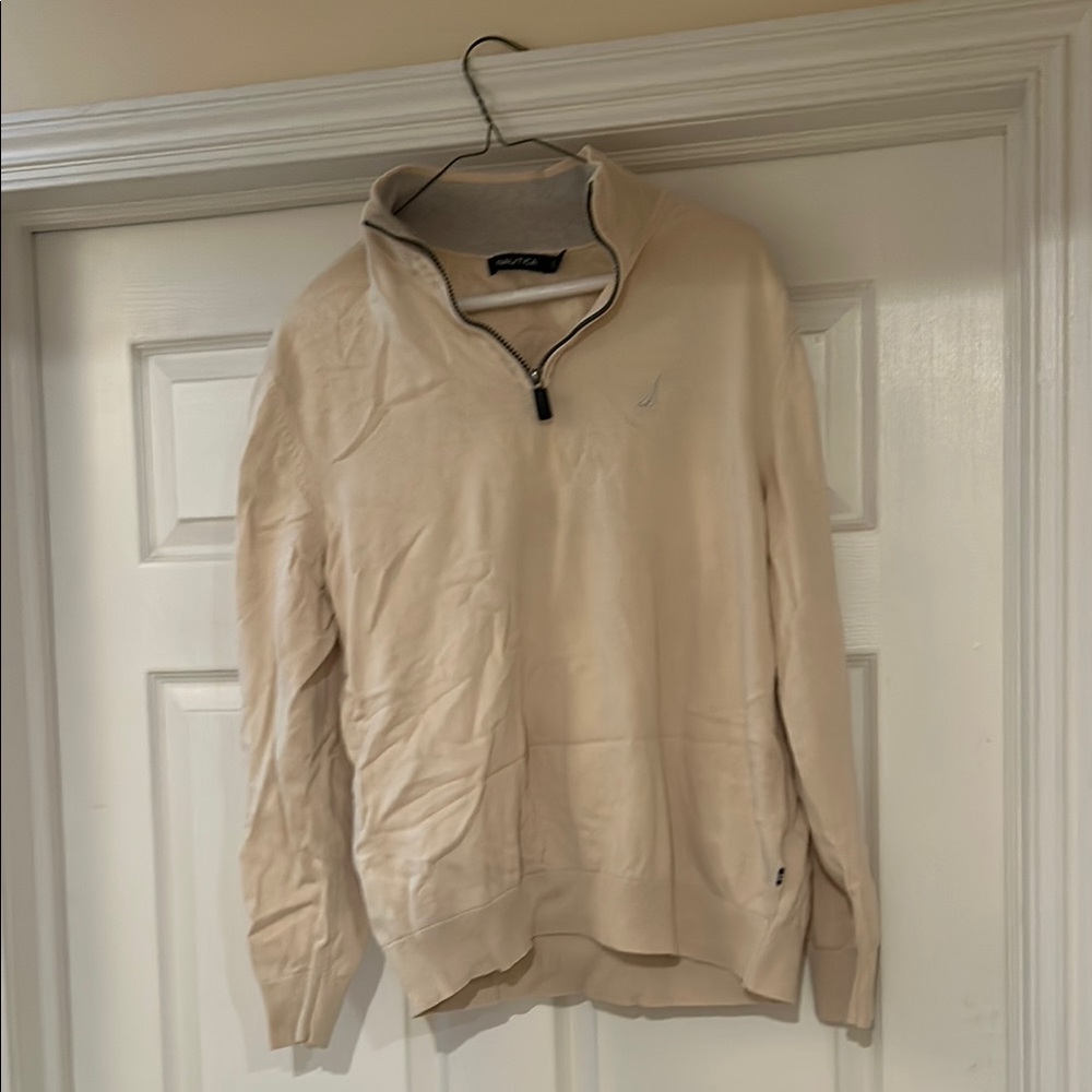 Nautica Cream Zip Up Sweater Lightweight Casual